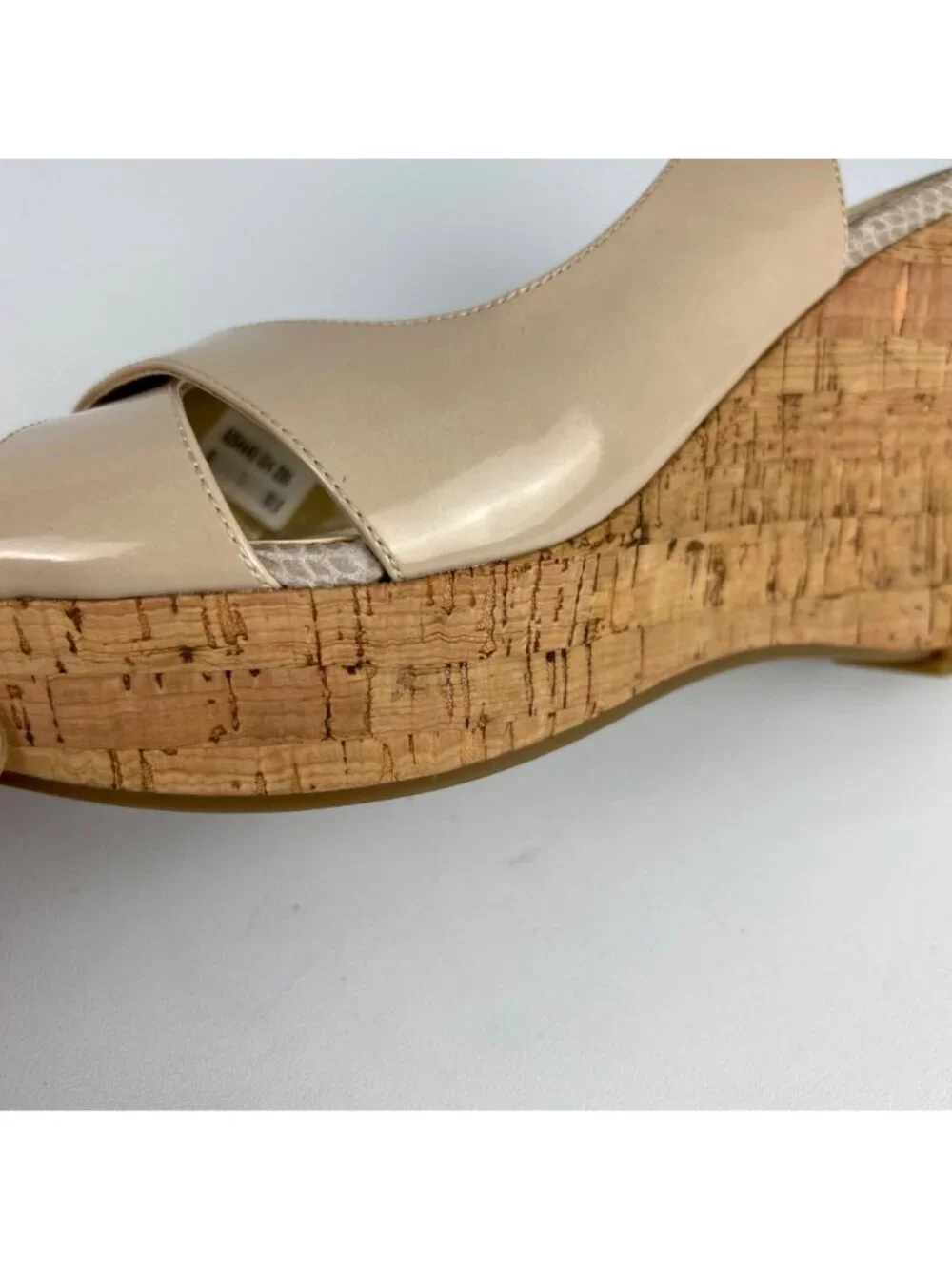 Marc Fisher Womens Wasin II Nude Tan Wedge Sandal Cork Platform Peep Toe size 9